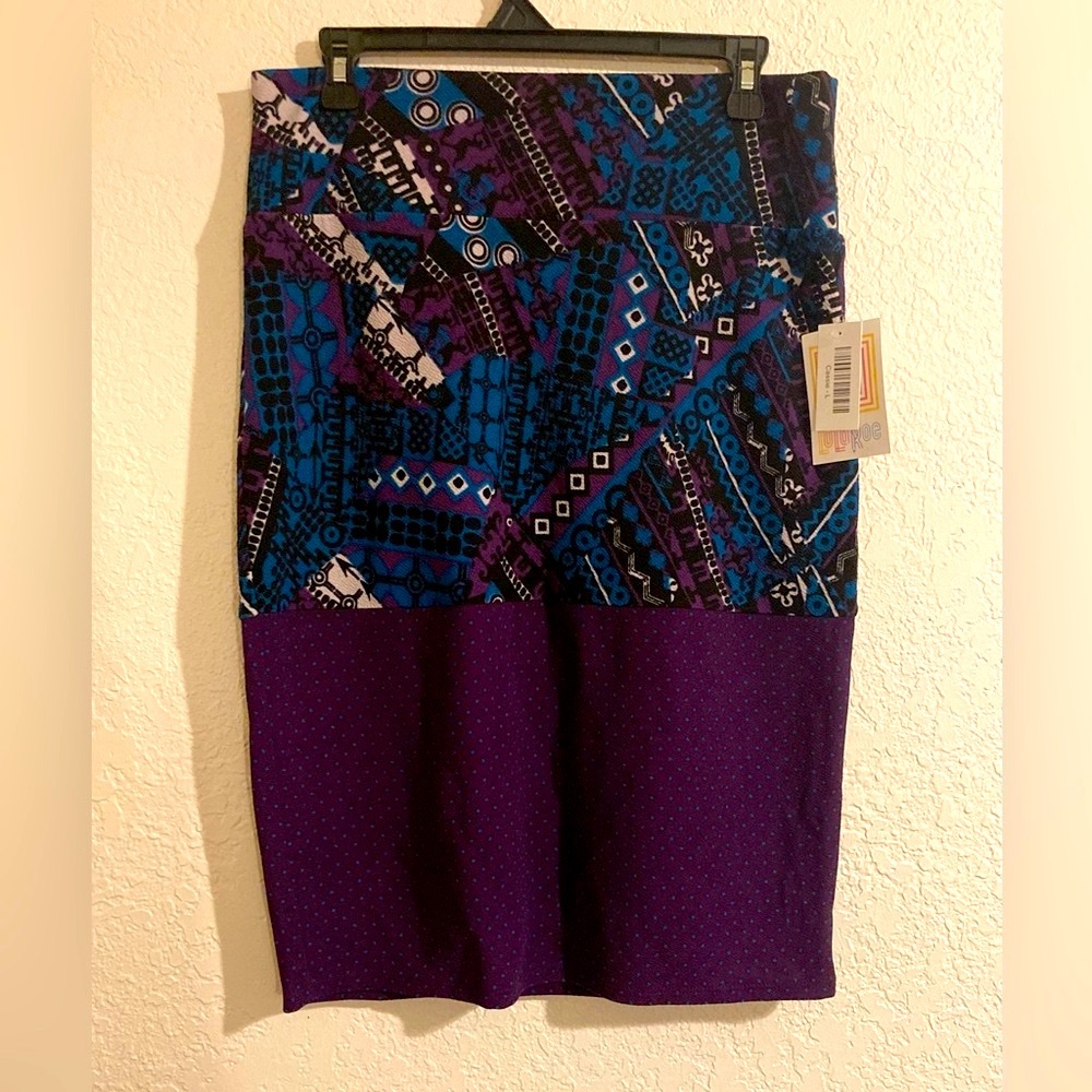 Lularoe Dark Purple & Turquoise Pencil Skirt size Large